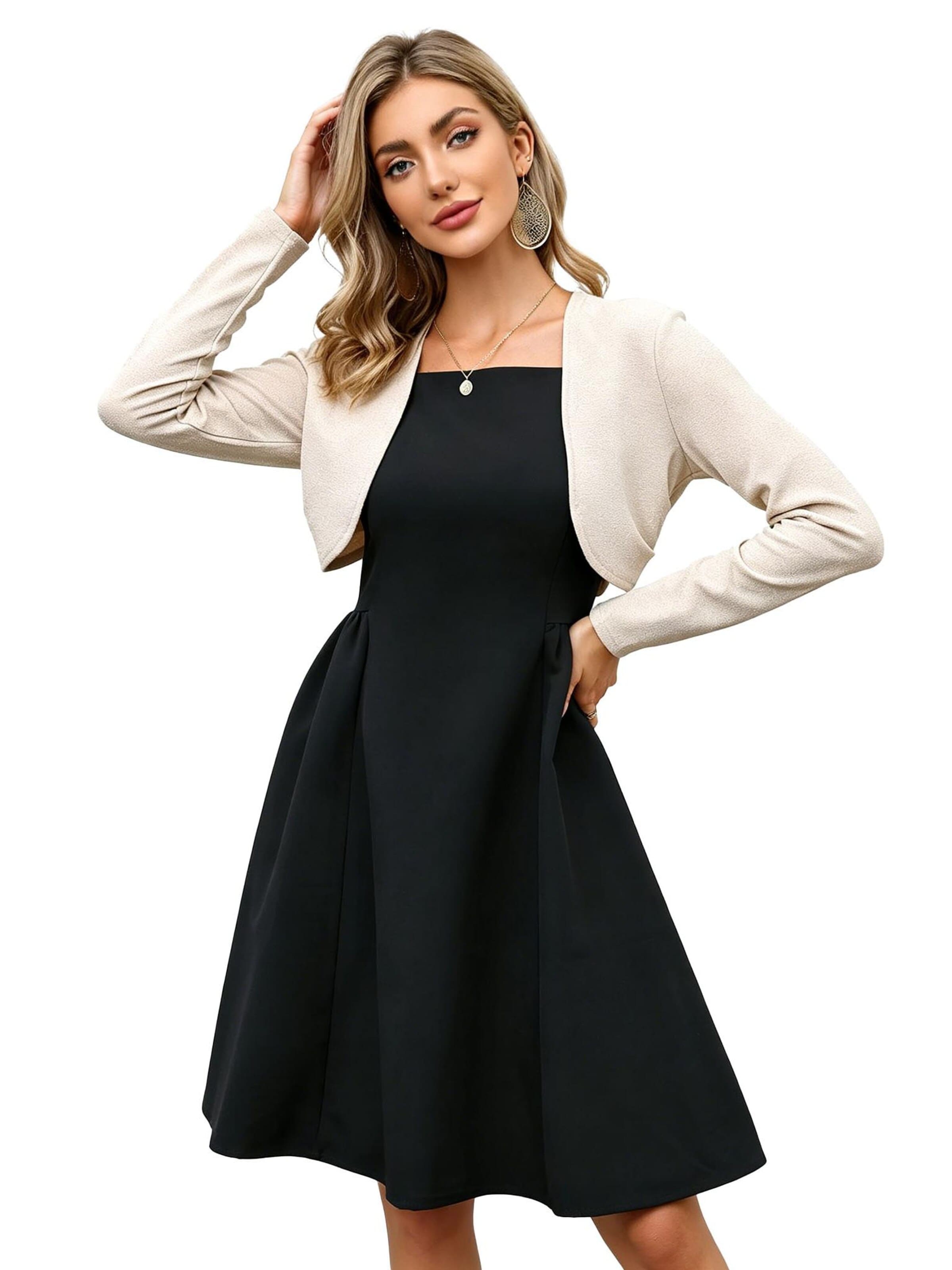 KoJooin Blazer 'Paillettenbesetzte Damenjacke,Abend-Bolero,langärmelig,vorne offen,geschnitten,für formelle Kleider' in Beige
