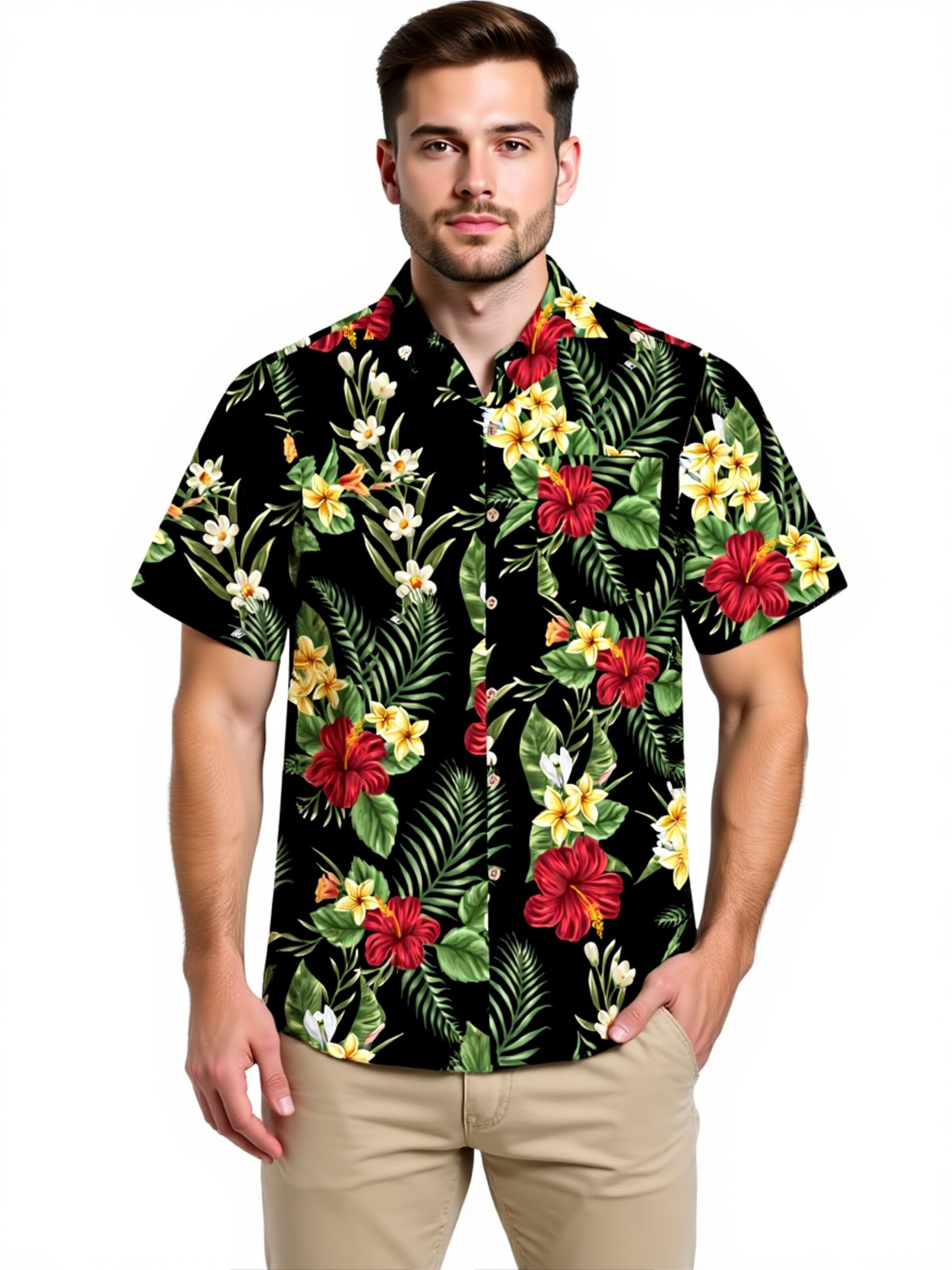 Hawaiihemdshop.de - Ajuste regular Camisa 'Hawaiihemd "Colourful Flowers"' en negro: frente