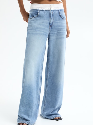 Pull&Bear Wide leg Jeans in Blauw: voorkant