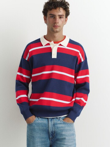 Pull&Bear Sweater 'POLO PUNTO ML STRIPES BSC' in Blue: front