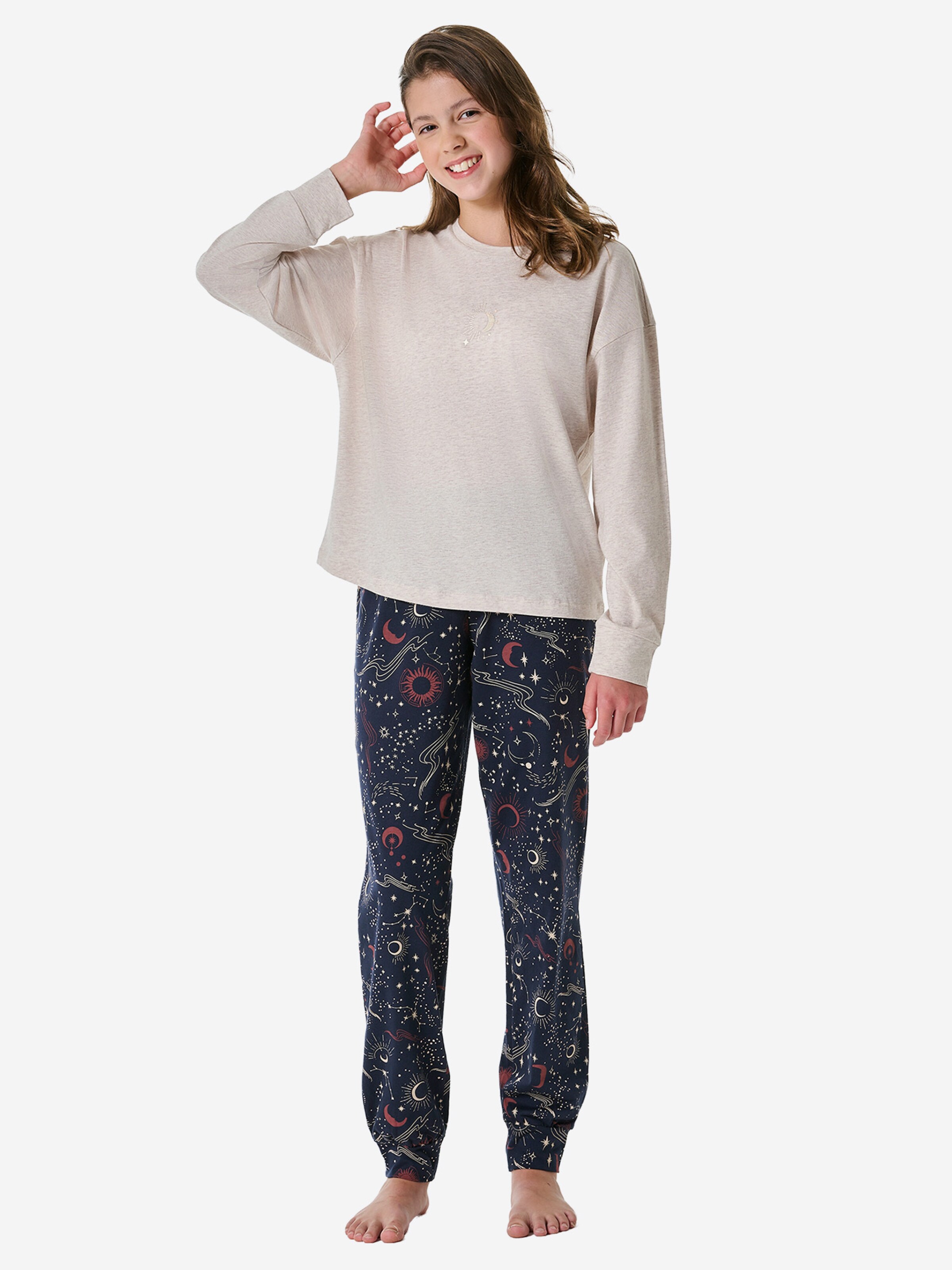 Pyjama ' Family ' SCHIESSER en beige : devant