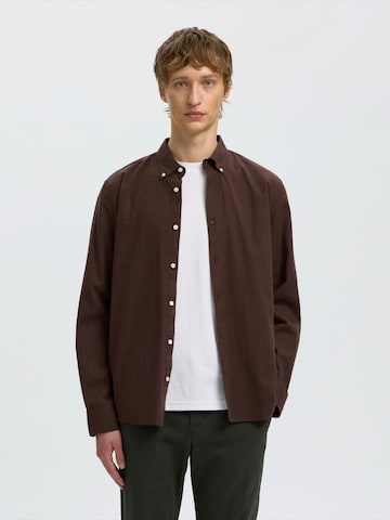 SELECTED Regular fit Overhemd 'SLMCole' in Bruin: voorkant