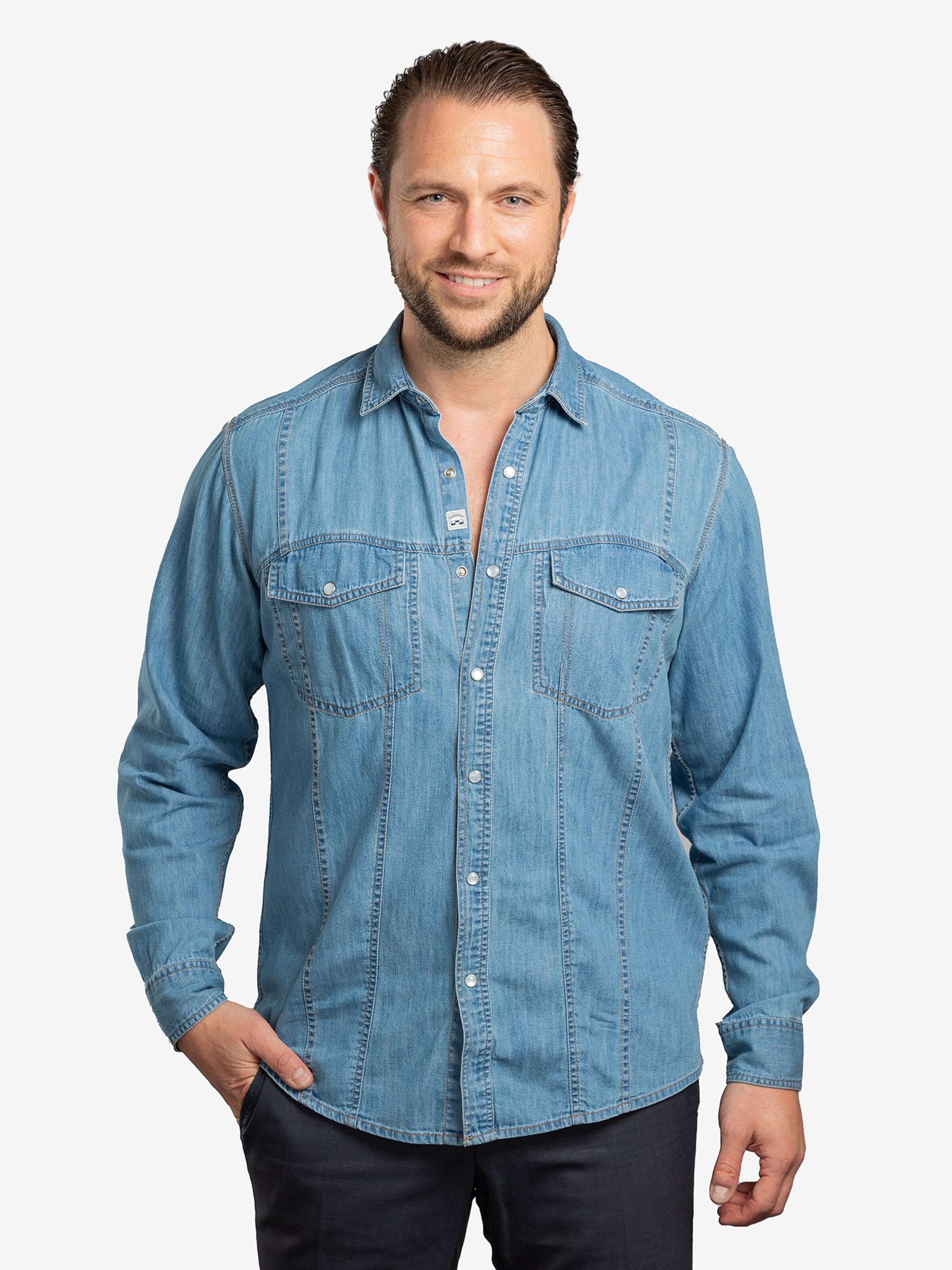 Checker Regular fit Overhemd ' Dynasty Denim ' in Blauw: voorkant