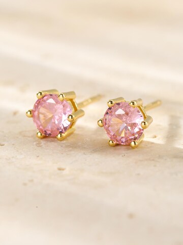 Hey Happiness Oorbellen 'Pink Gemstone' in Goud