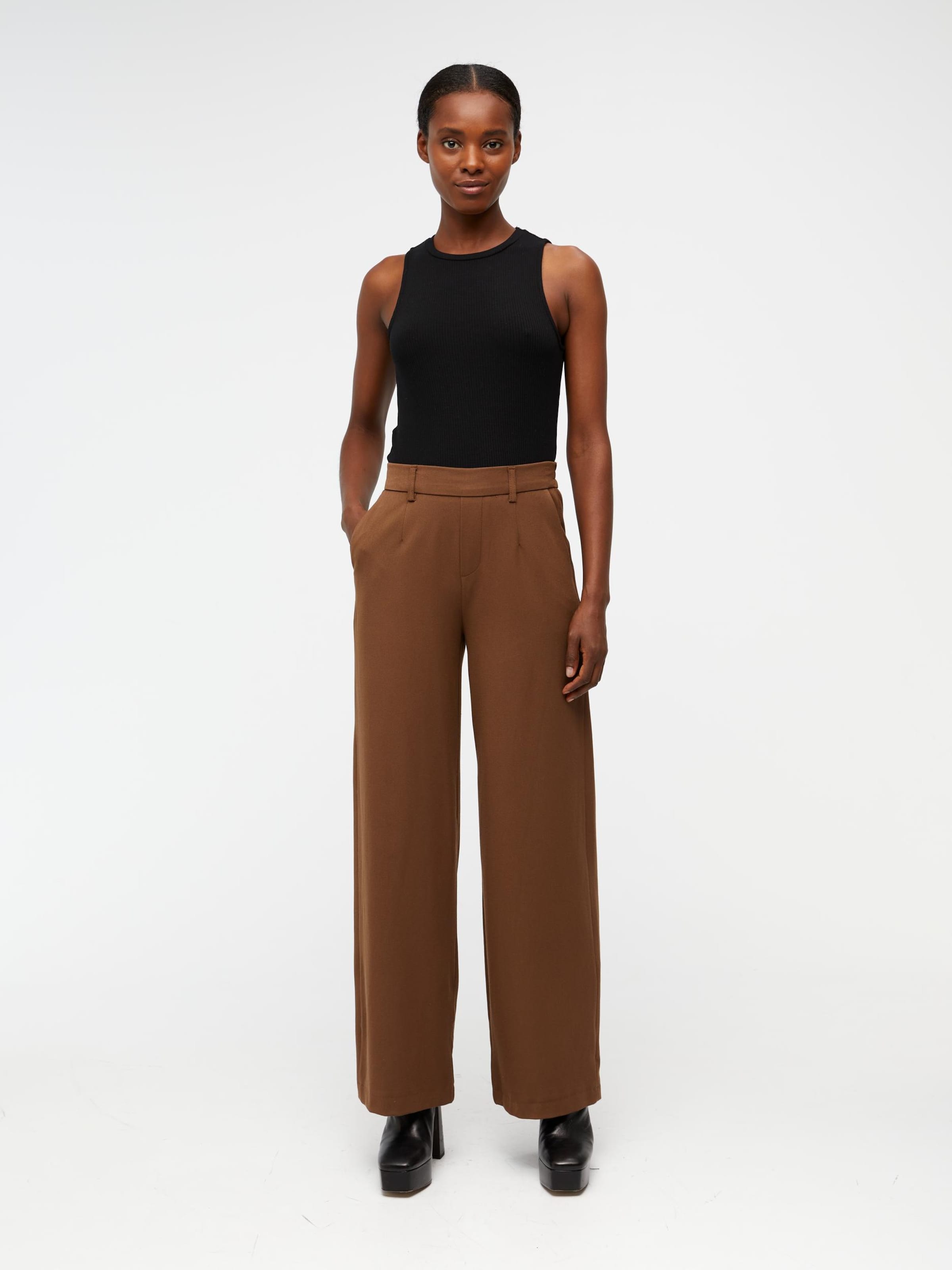 OBJECT Wide leg Pleat front trousers Lisa in Brown ABOUT YOU