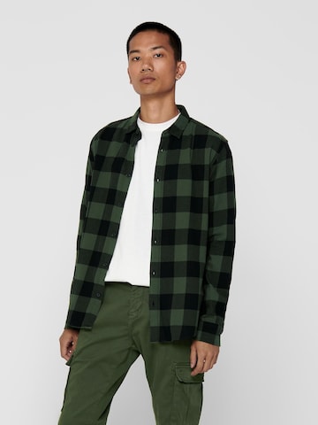 Only & Sons Slim fit Button Up Shirt in Green: front