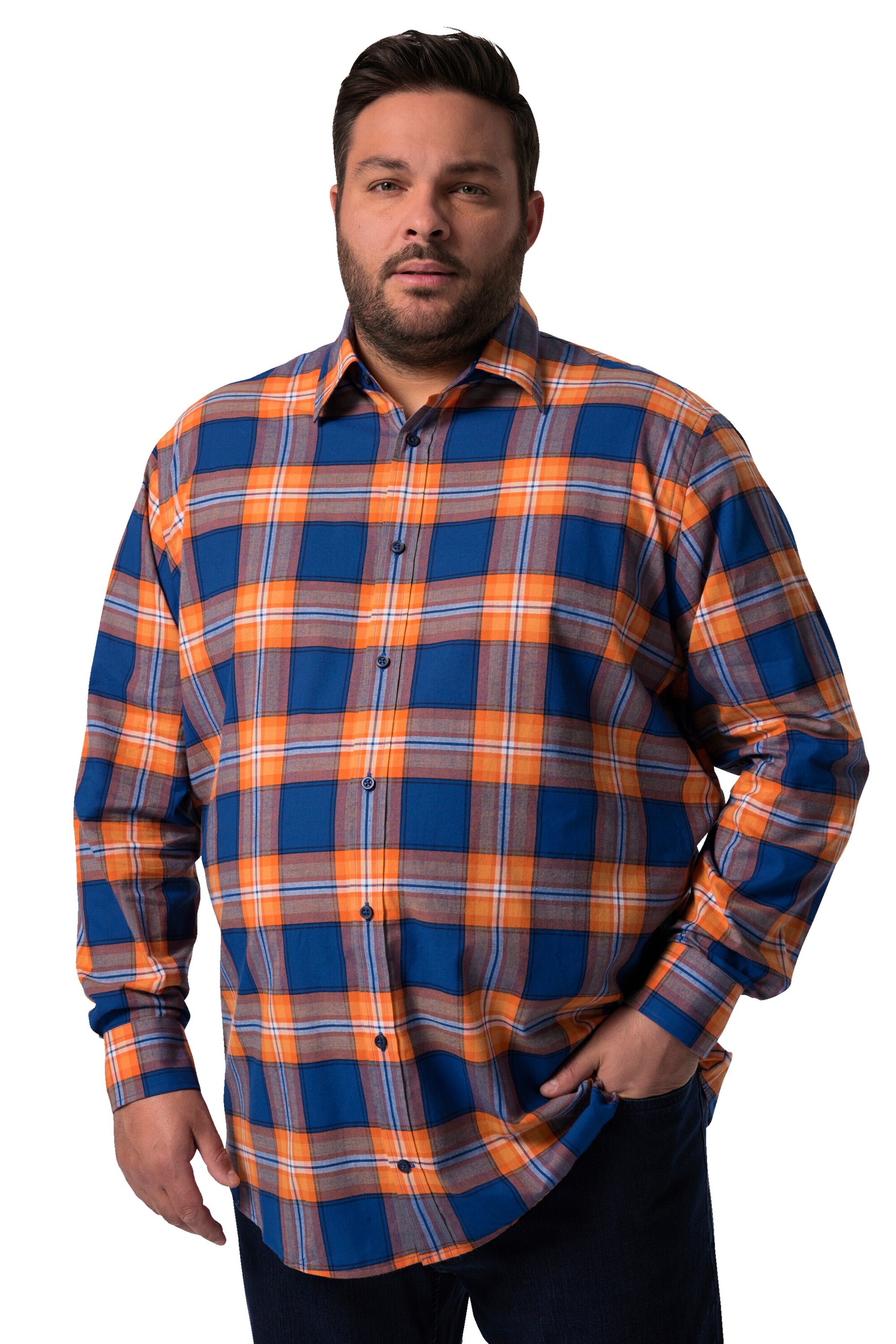 Men Plus Regular fit Button Up Shirt in Orange: front