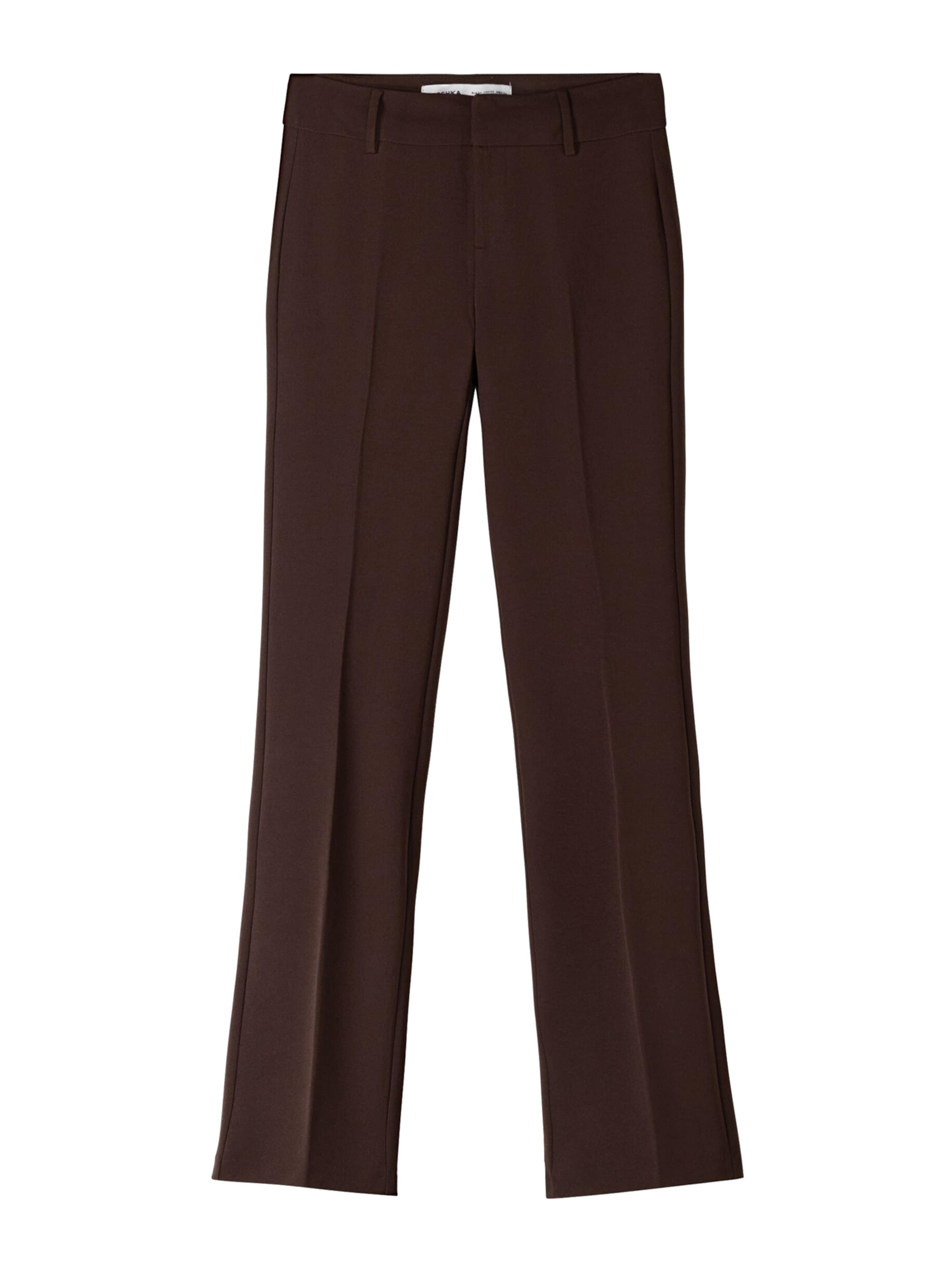 Bershka Разкроени Панталон с ръб в кафяво: отпред