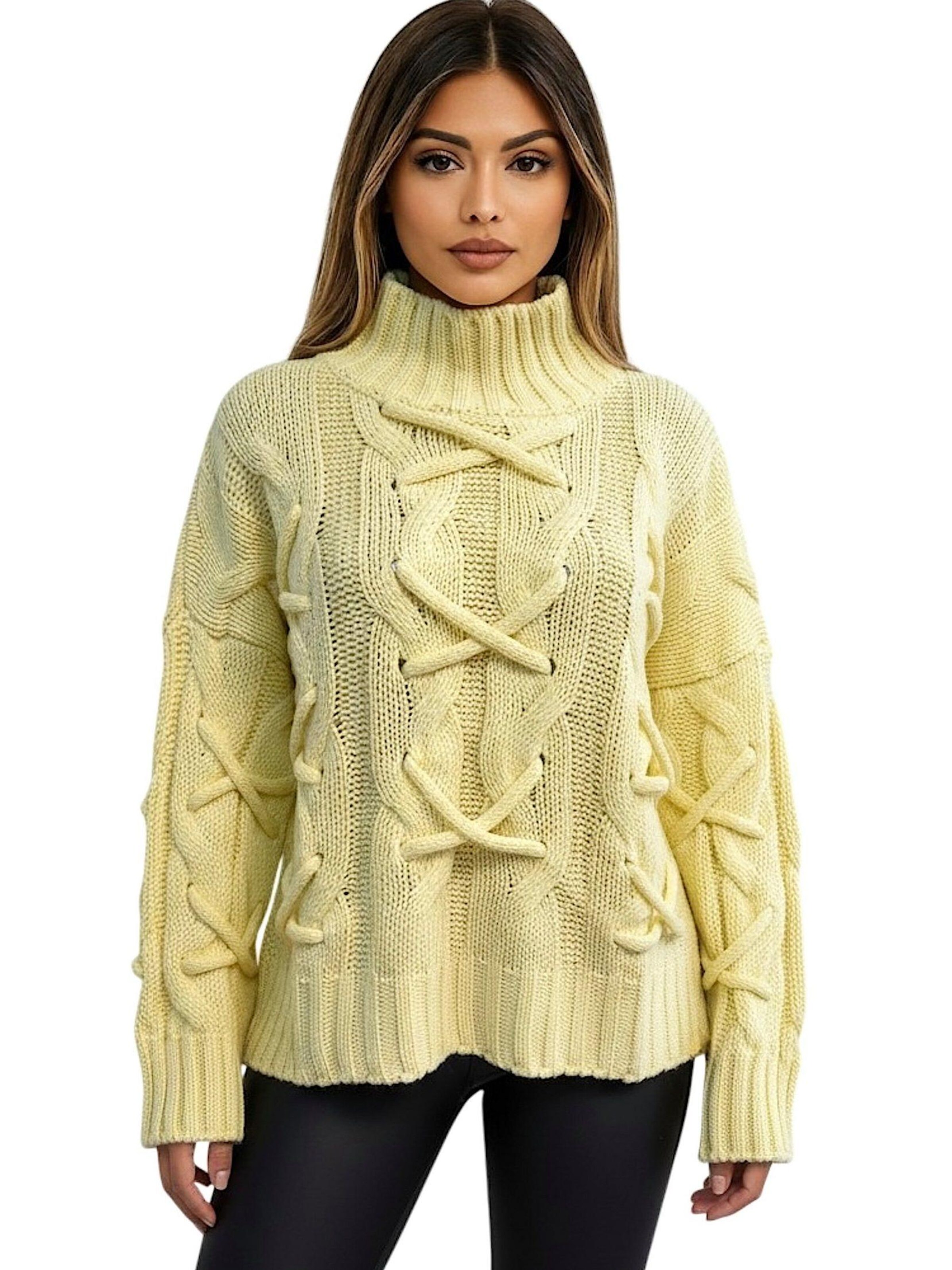Worldclassca Knit Cardigan 'Strick Pullover mit Stehkragen' in Yellow