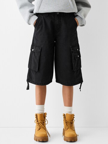 Bershka Wide Leg Shorts in Schwarz: predná strana