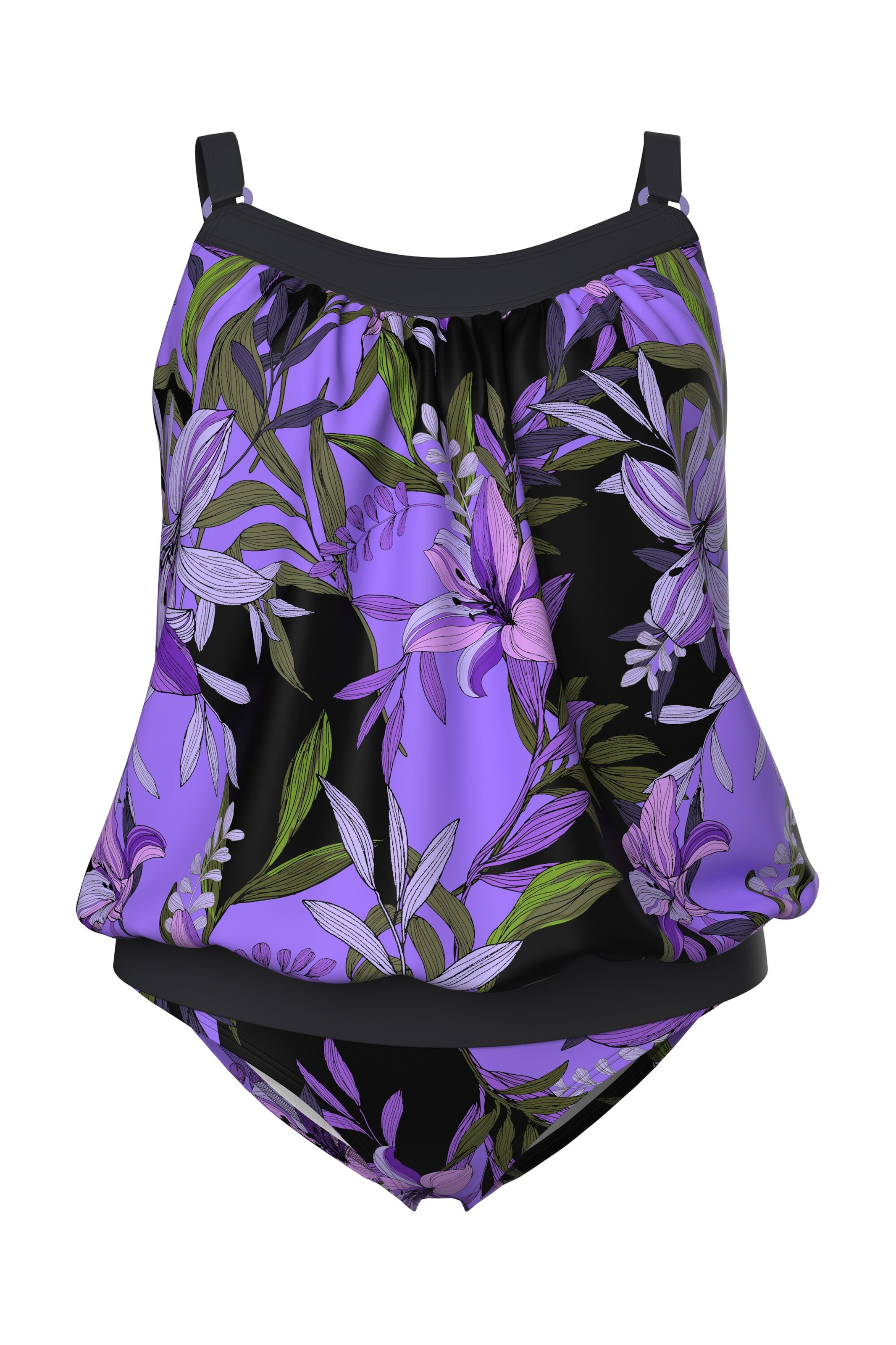 Ulla Popken T-shirt Badpak in Zwart: voorkant