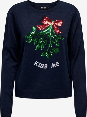 ONLY Pullover 'XMAS MISTLETOE' i blå: forside