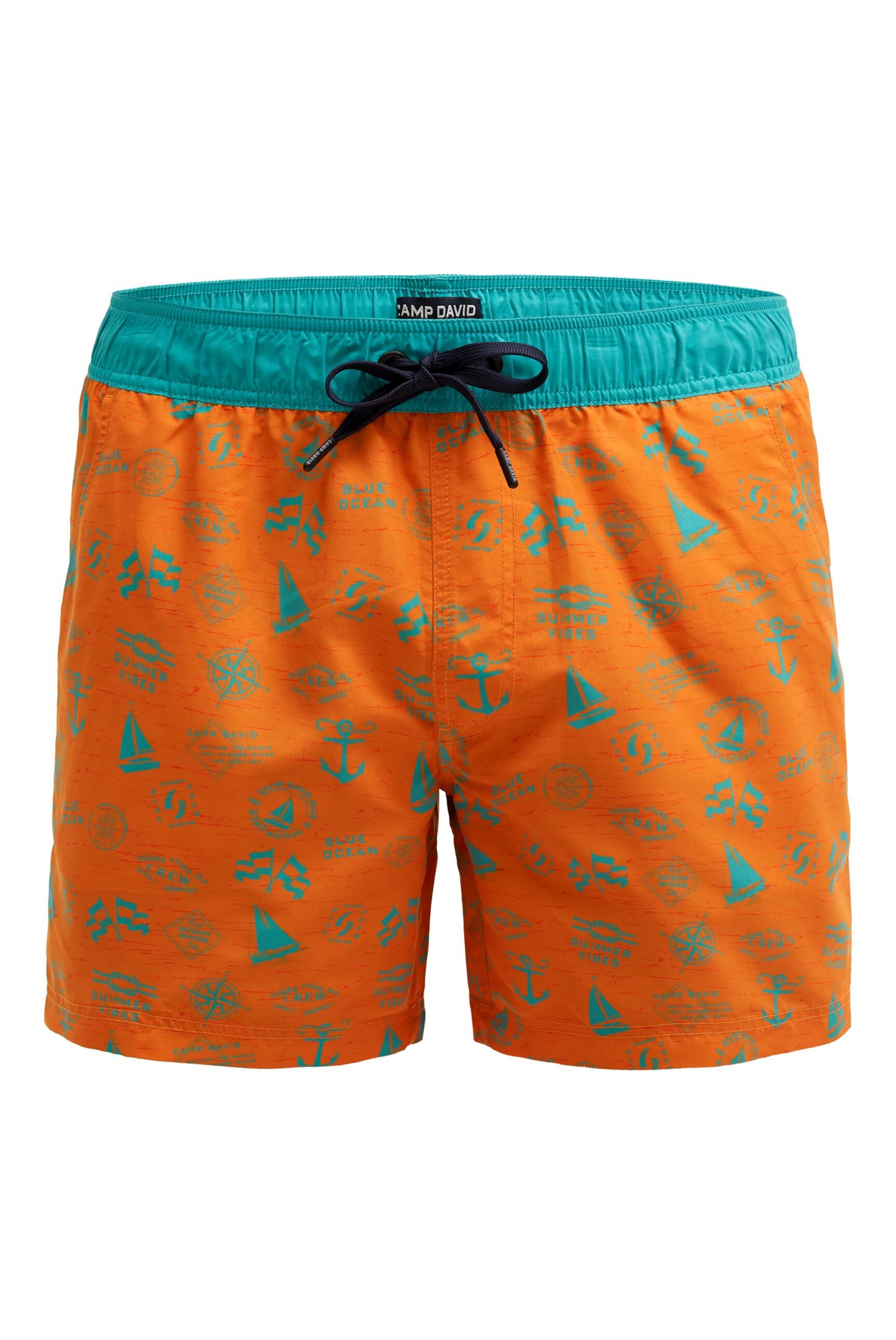 CAMP DAVID Badehose mit All Over Print in Orange: Vorderseite