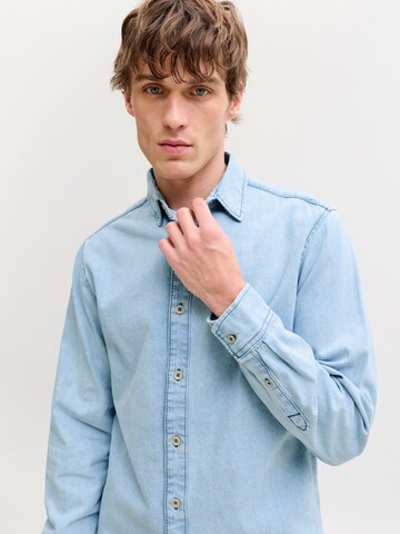 JACK & JONES Slim fit Button Up Shirt 'JJESTANLEY' in Blue