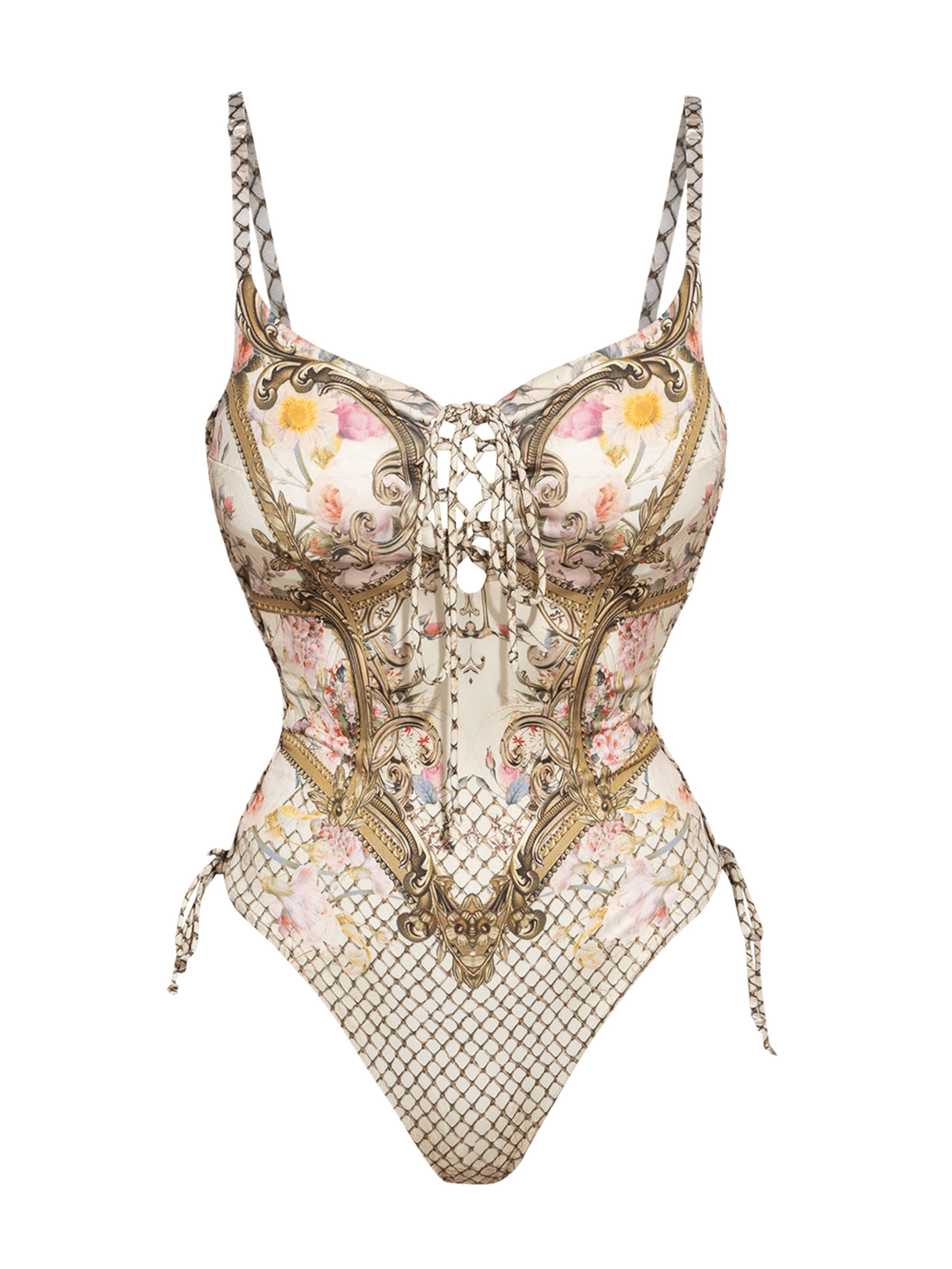 JIORO Badeanzug 'BAROQUE FLOWERS'‌‌ in Mischfarben: Vorderseite