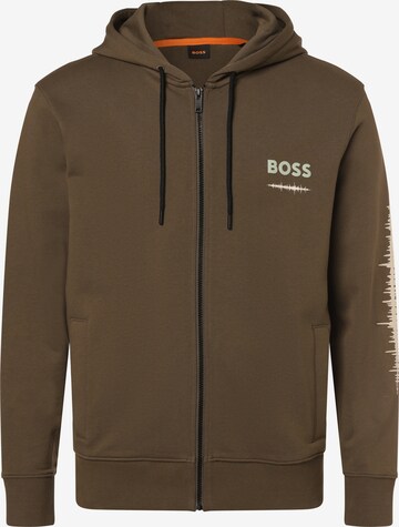 BOSS Zip-Up Hoodie ' ZeGrafix ' in Brown: front