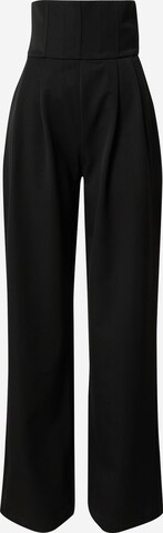Misspap - Pierna ancha Pantalón en negro: frente