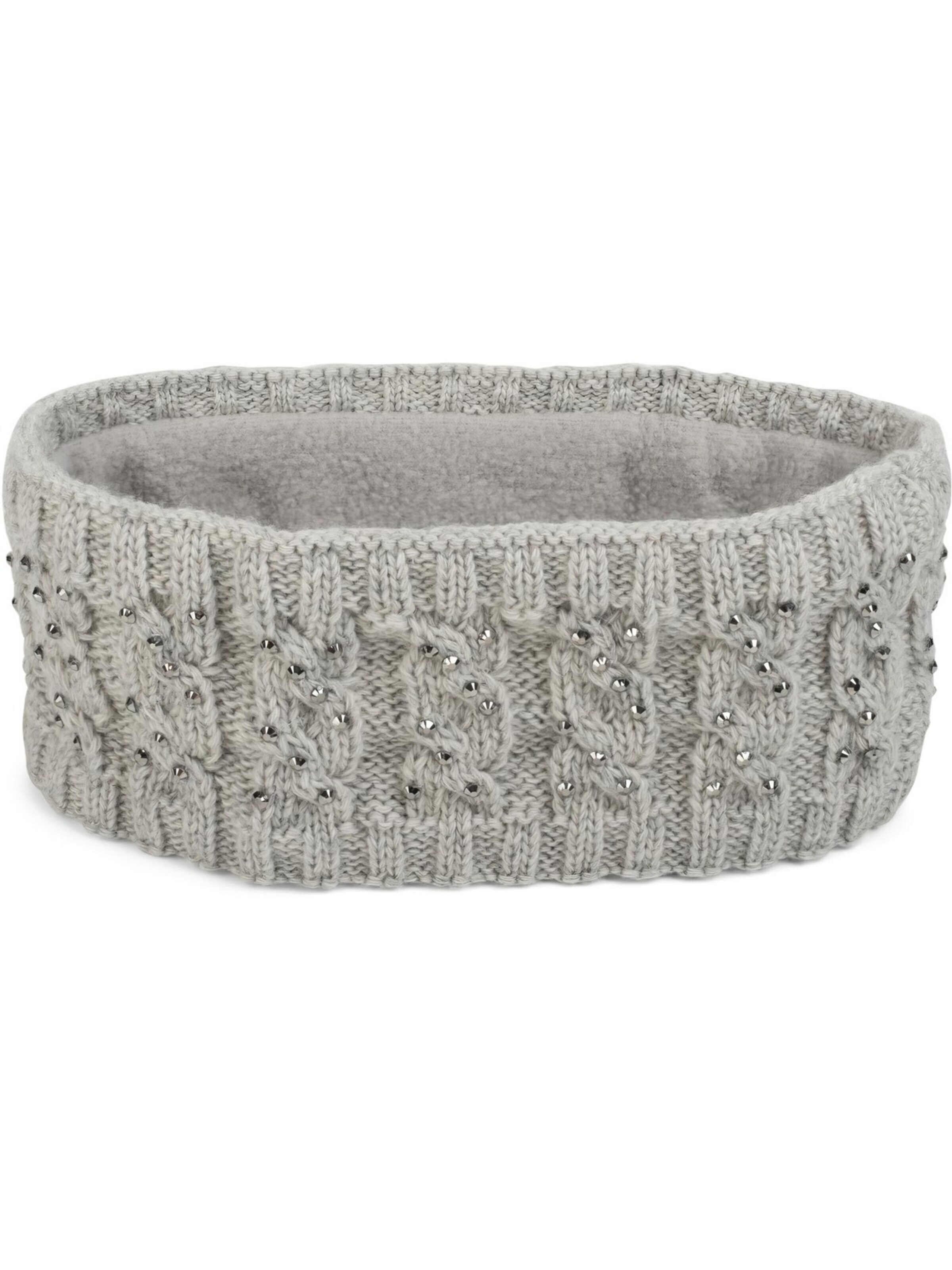 styleBREAKER Headband 'Strick Stirnband mit Strass & Zopfmuster' in Grey: front
