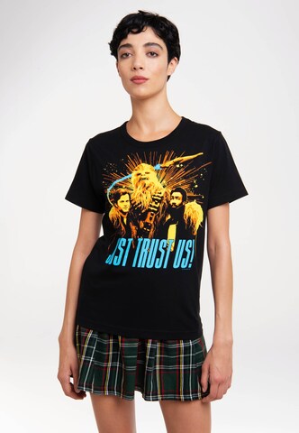 LOGOSHIRT Shirt 'Star Wars: Solo - Just Trust Us' in Zwart: voorkant