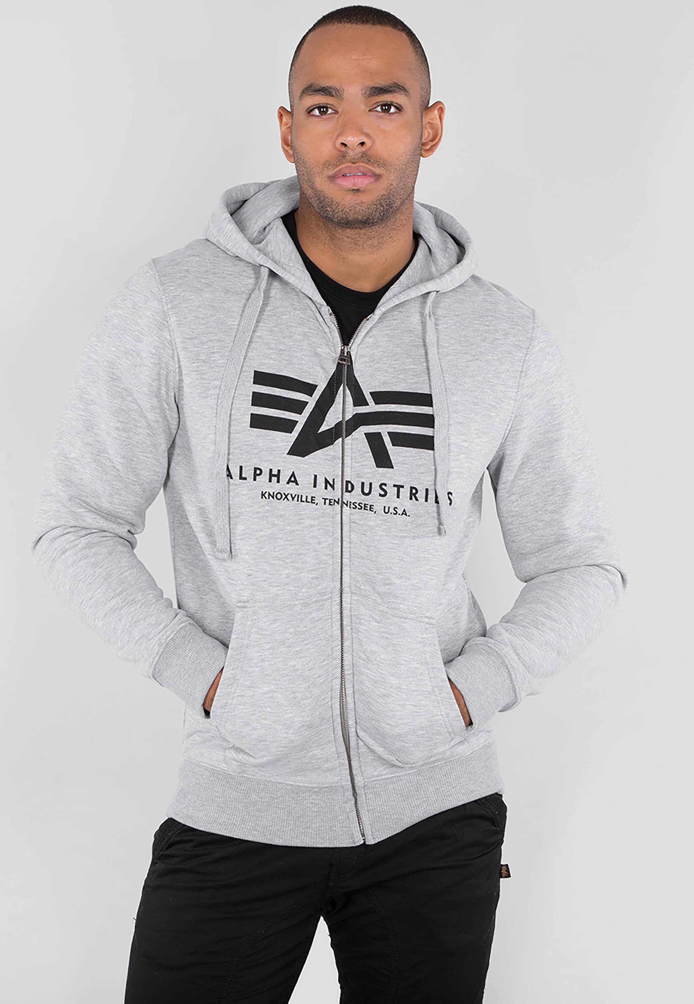 ALPHA INDUSTRIES Zip Up Hoodie in Grey ABOUT YOU