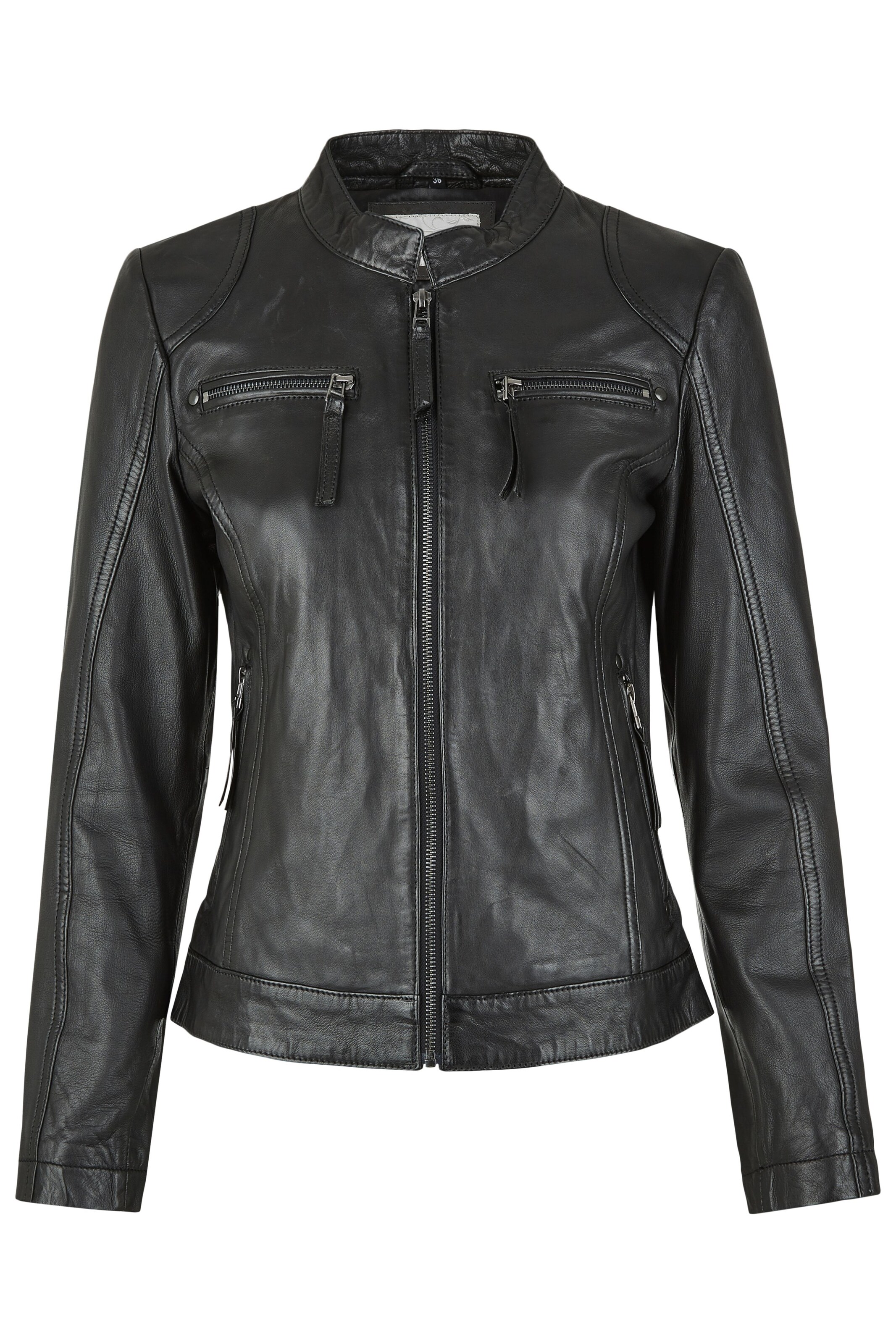 7ELEVEN Lederjacke 'SEMilana' in Schwarz: Vorderseite