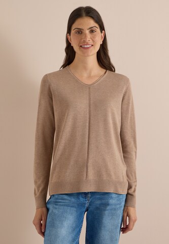 CECIL Basic Pullover mit V-Neck in Unifarbe in Braun: Vorderseite