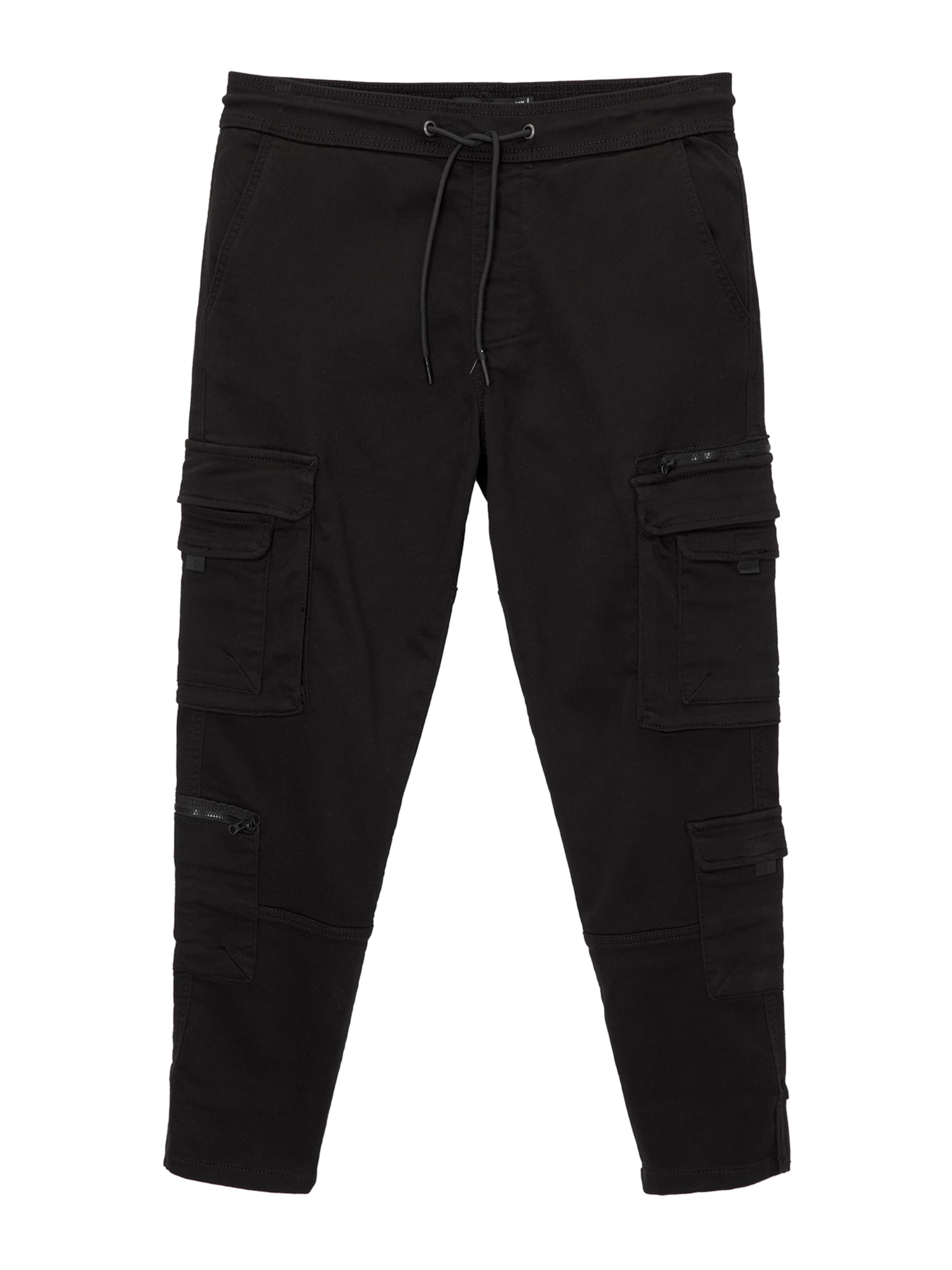 Pull&Bear Tapered Cargobroek in Zwart: voorkant