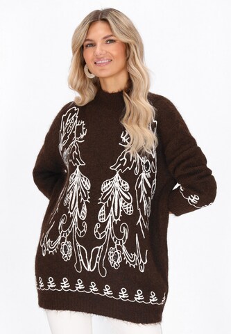usha FESTIVAL Υπερμέγεθες πουλόβερ σε καφέ: μπροστά