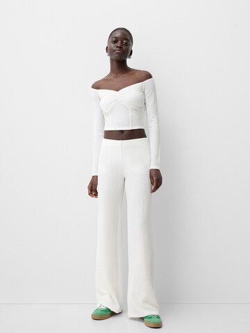 Bershka Wide Leg Bukser i hvid