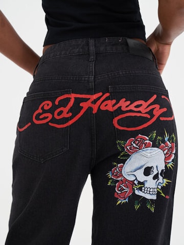 Baggy Jeans 'Blooming Death' di Ed Hardy in nero