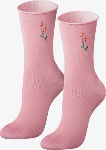 Von Jungfeld Socken 'Blumen' in Pink: Vorderseite