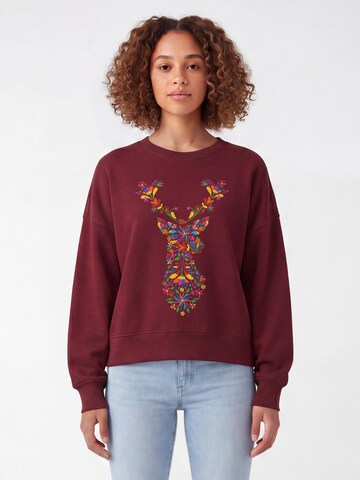 Watapparel Sweatshirt ' Floral Deer ' in Red: front