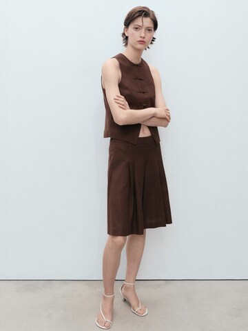 MANGO Wide leg Pleat-Front Pants 'LAGUNA' in Brown