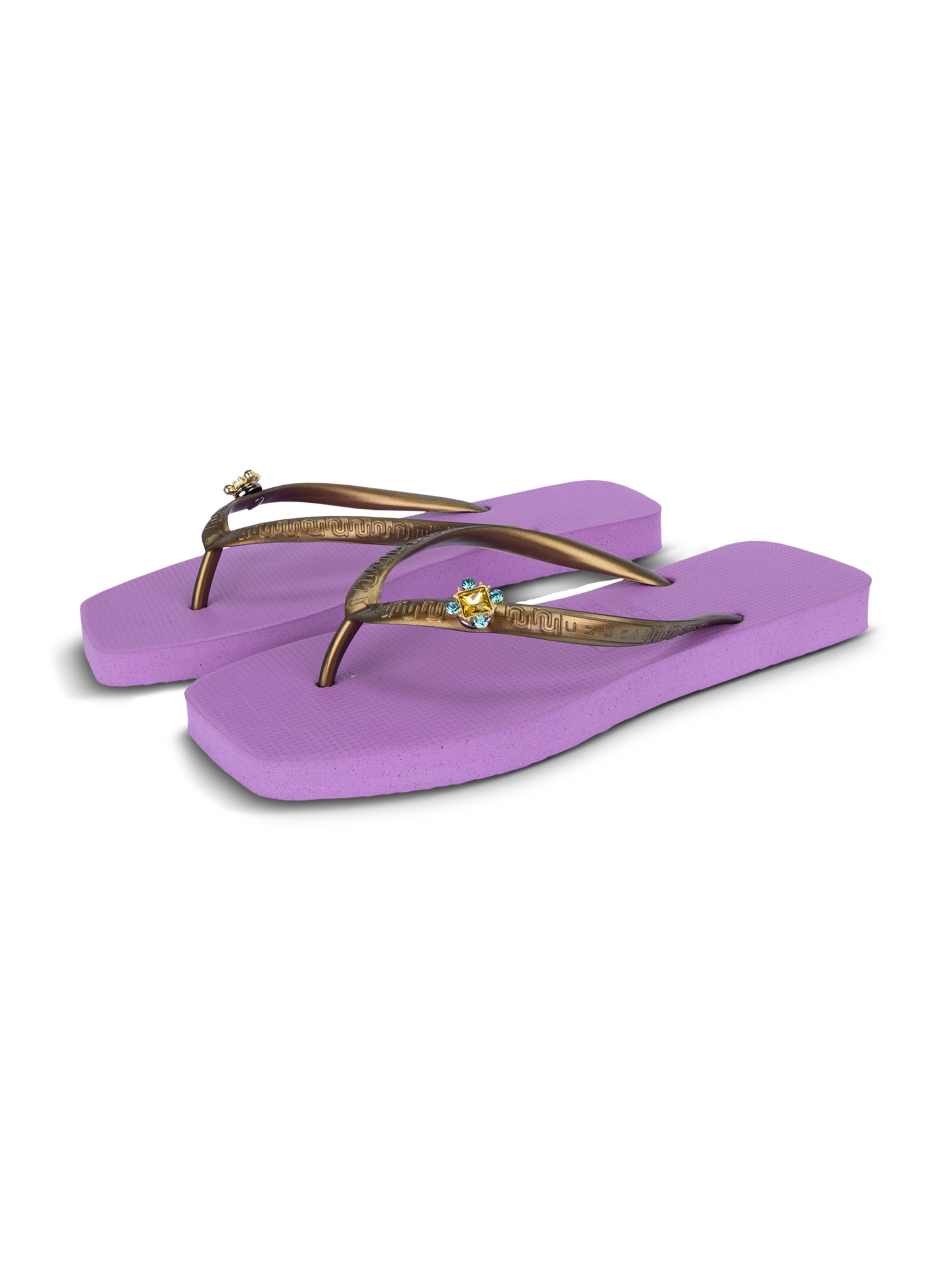 Uzurii Luxury Footwear T-Bar Sandals 'Lizzy' in Purple: front