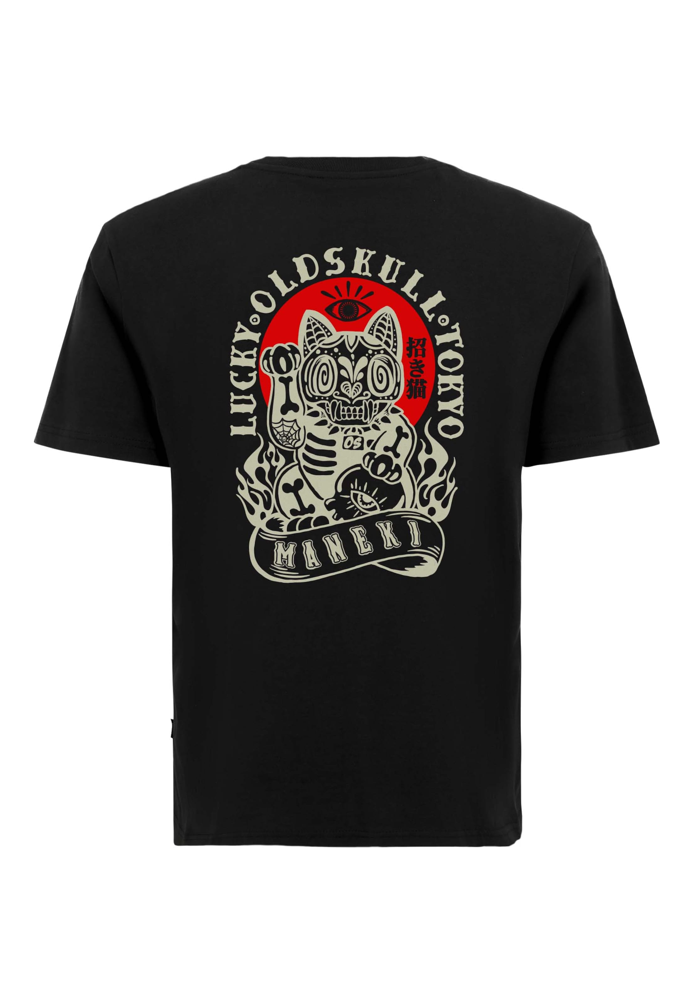 Oldskull T-Shirt 'ASIAN REBEL CAT KANJI GRAPHIC' in Schwarz: Vorderseite
