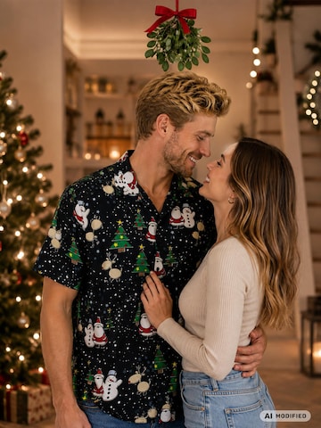 Regular fit Camicia 'Christmas Buddies' di King Kameha in nero