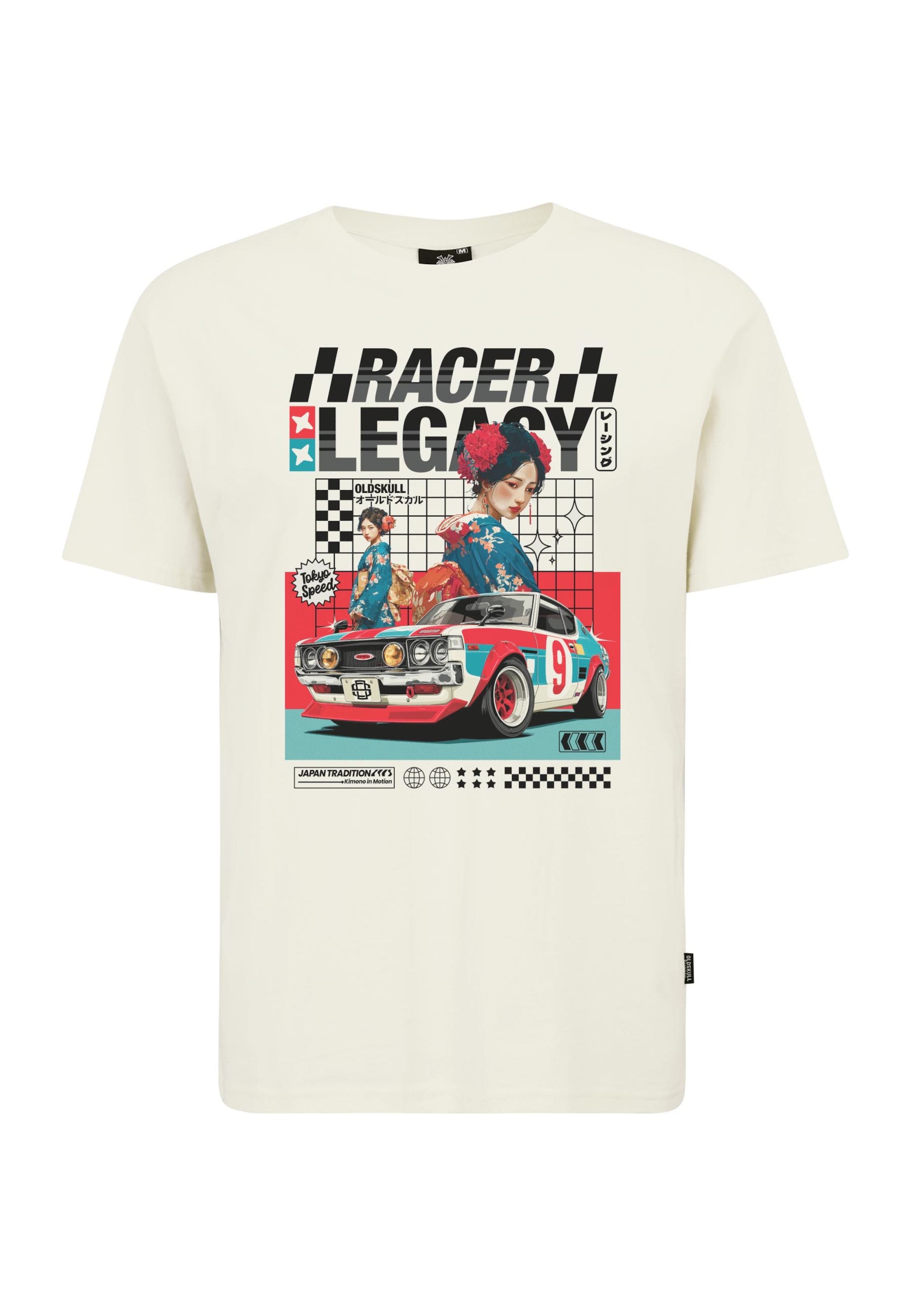 Oldskull Shirt 'Asian Kimono Racing Club Graphic' in White: front