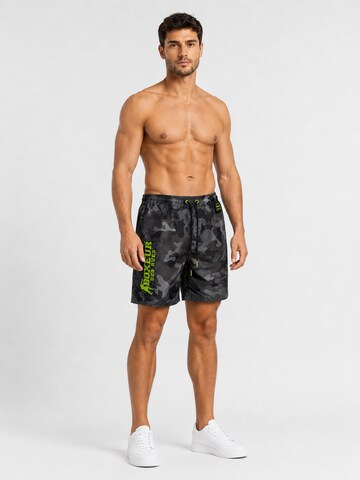 Boxeur des Rues Boardshorts 'Herren Badeshorts Boxeur des Rues, Grau Camouflage, Neongrünes Logo' in Grijs
