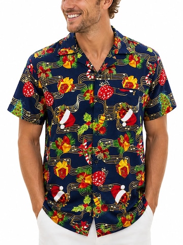 Regular fit Camicia 'Christmas Music' di King Kameha in blu