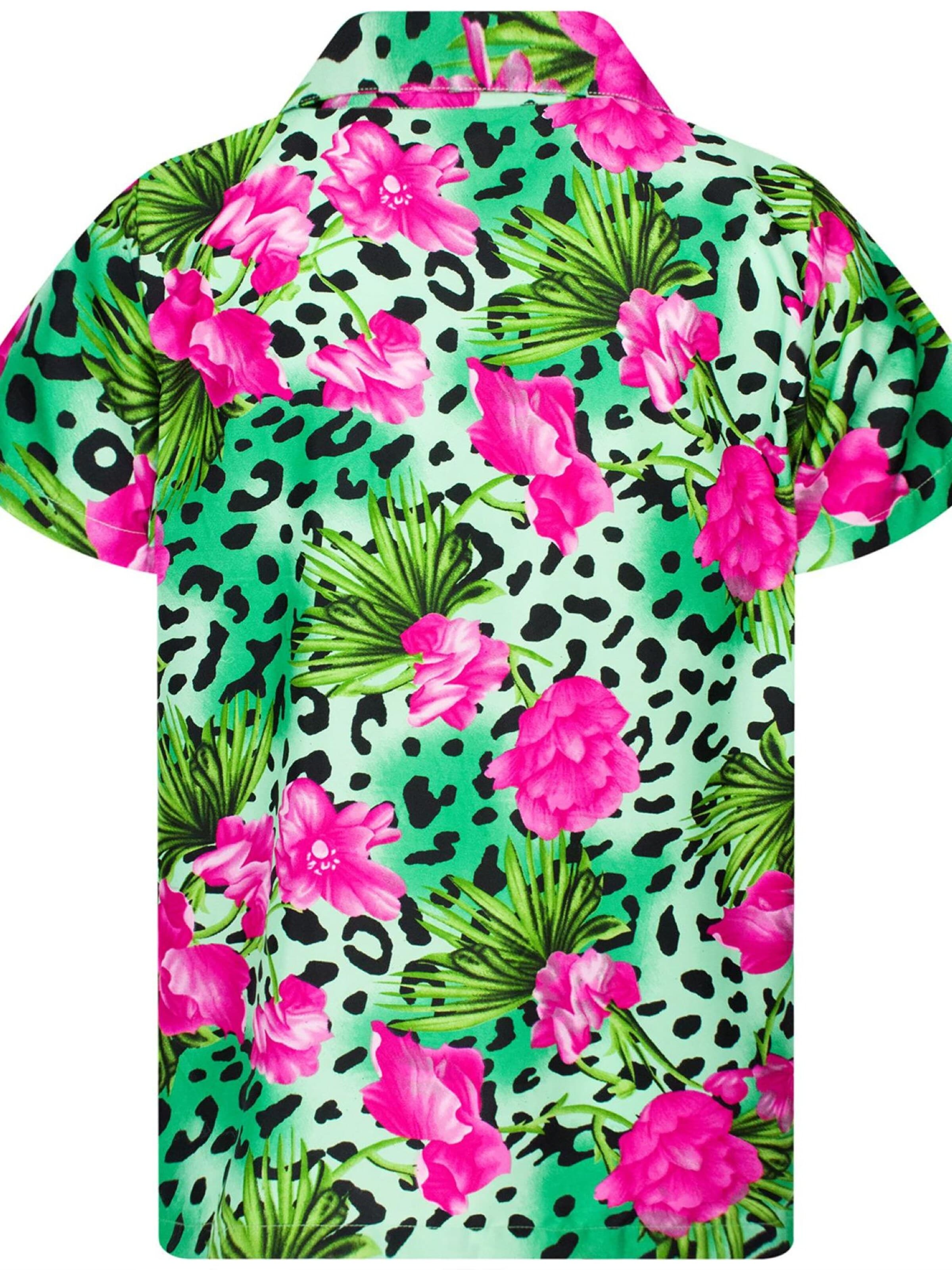 King Kameha Shirt 'Leopard Flowers' in Groen