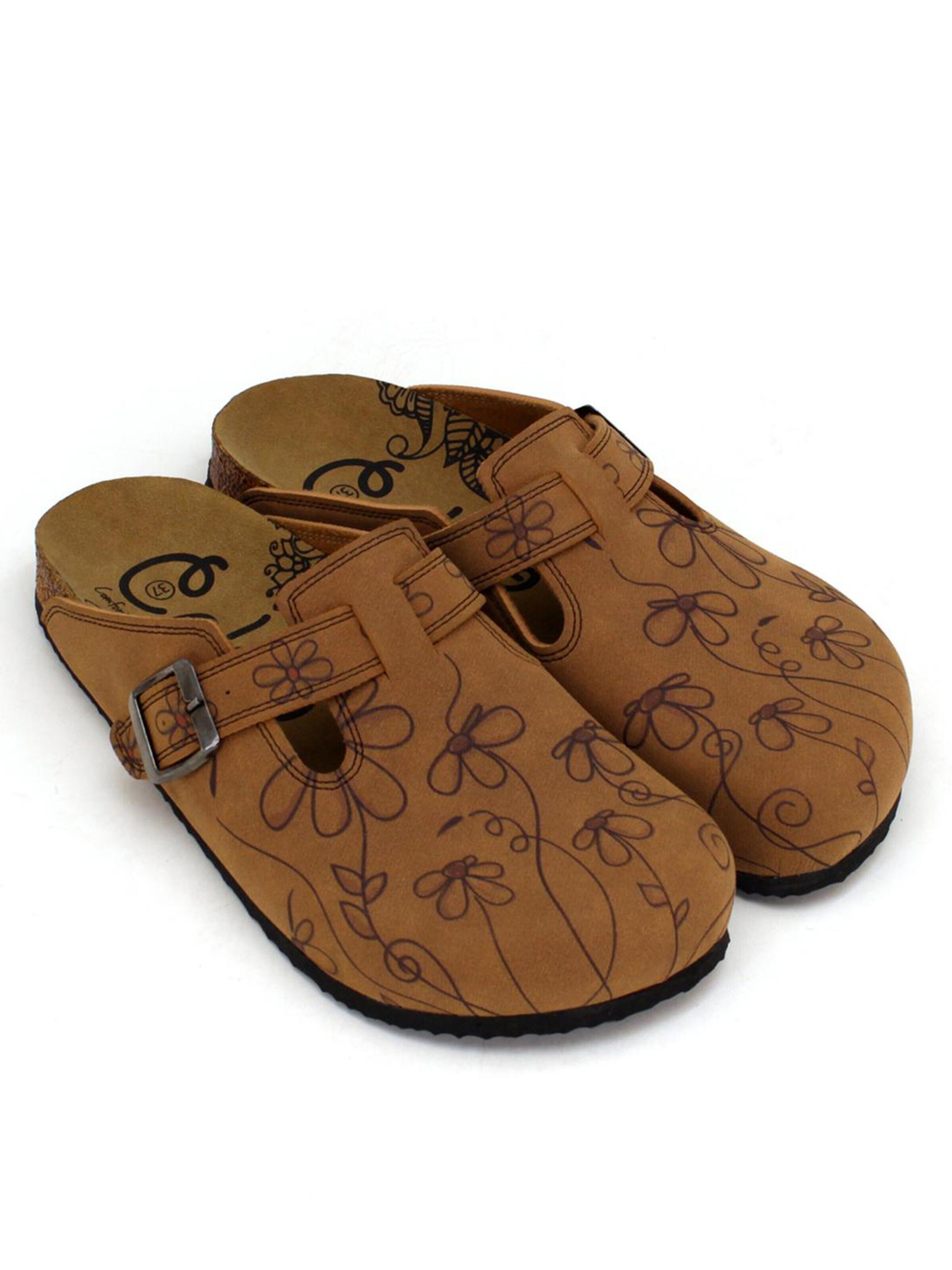 Goby - Zuecos 'Women Calceo Brown Clogs CALN201 with flowers' en marrón