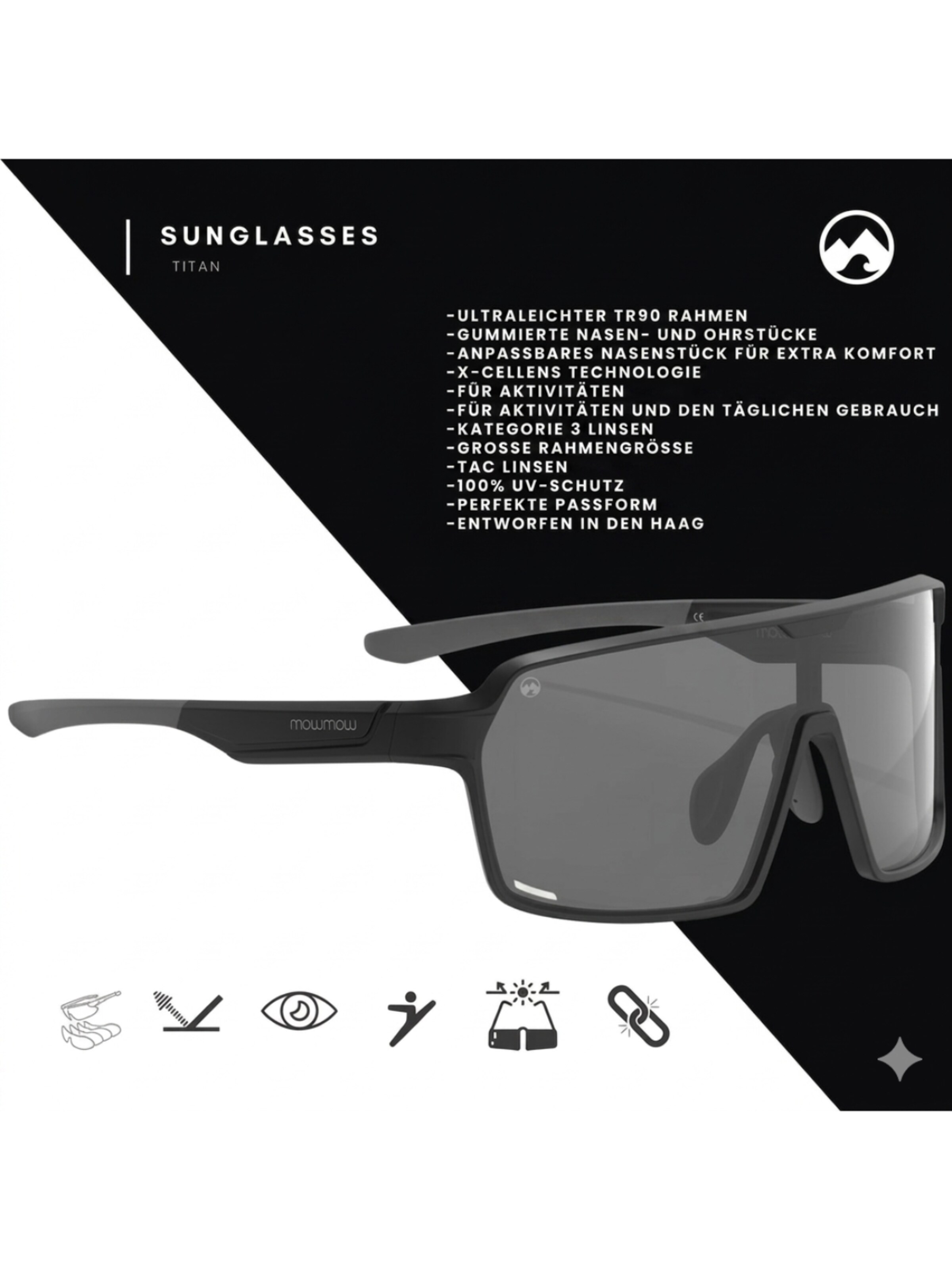 Mowmow - Gafas de sol deportivas 'MowMow Titan Sunglasses - Sports Glasses - Cycling Glasses - Men - Women' en negro