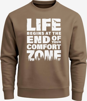 Neverless Sweatshirt 'life begins' in Braun: Vorderseite