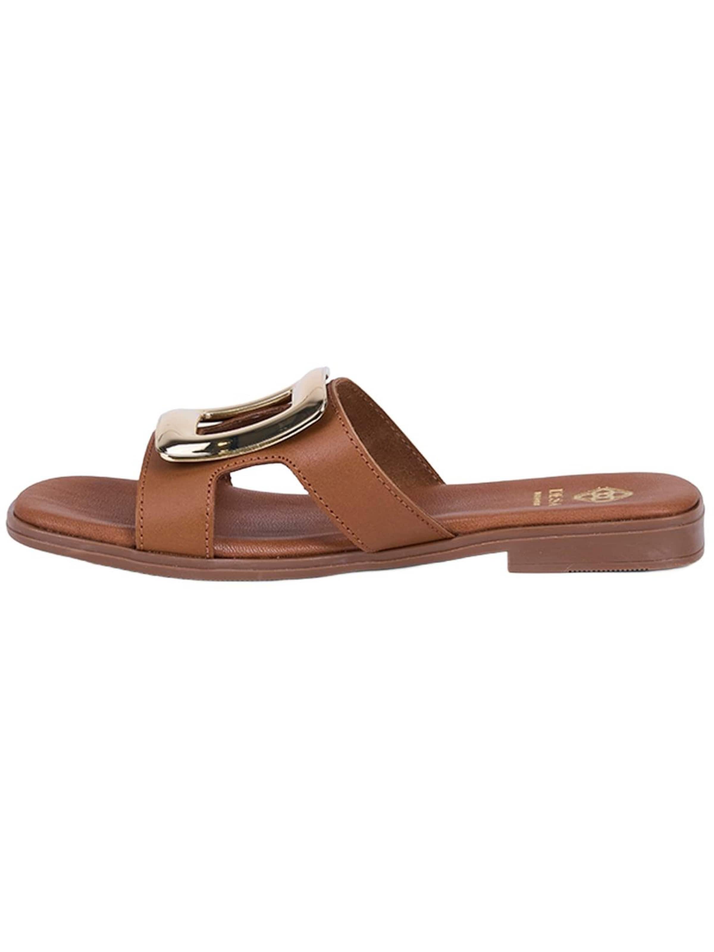Mule 'DESA Damen-Lederpantoletten mit goldenen Details' Desa en marron