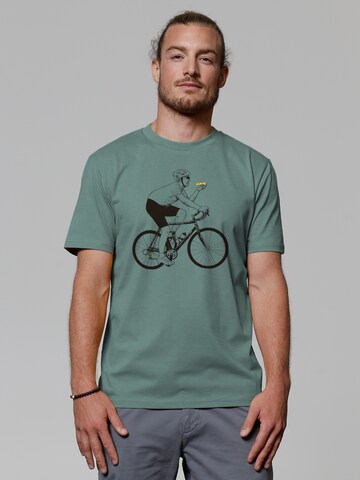 Watapparel Shirt 'Fahrrad und Pizza' in Groen: voorkant