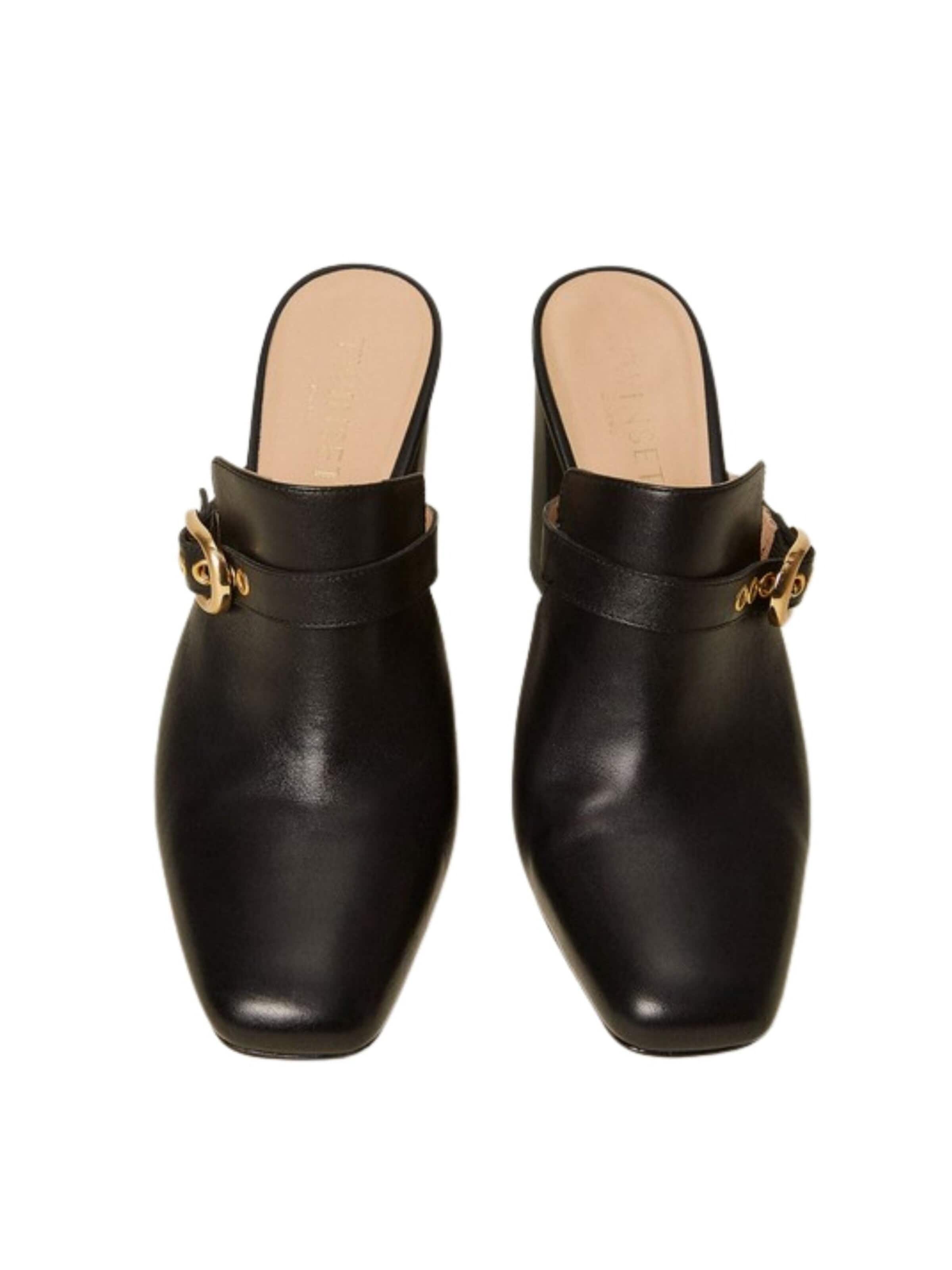 Twinset - Zapatos abiertos 'Leather mule shoes with buckle' en negro