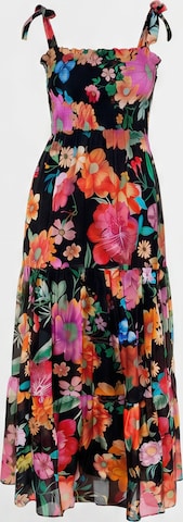 Introvertie VIENNA Zomerjurk 'Girl Got Pockets Silk Linen Shirred Maxi Dress' in Zwart: voorkant