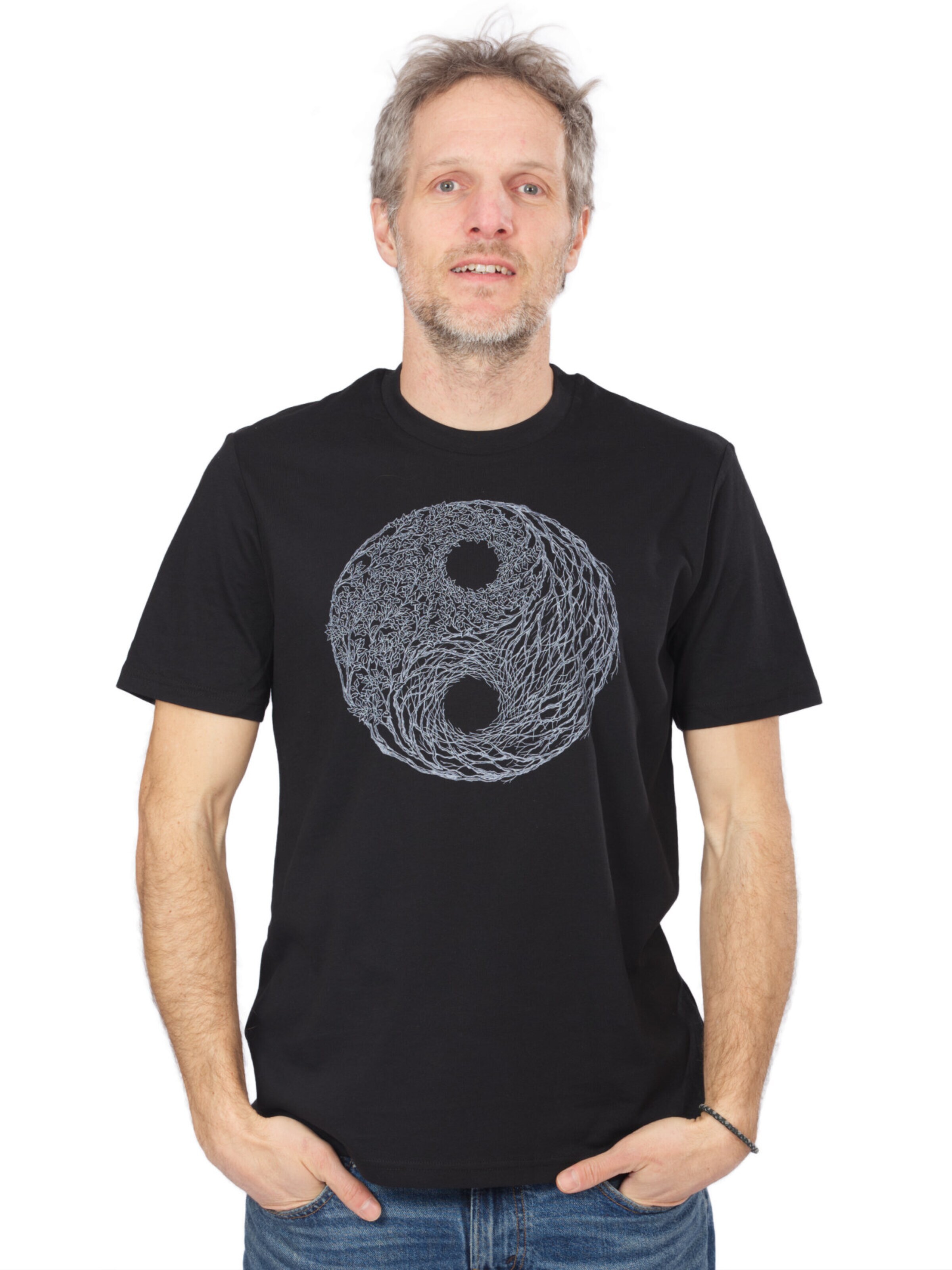 Life-Tree Shirt 'Organic Fairwear Shirt Men Black YinYang' in Black: front