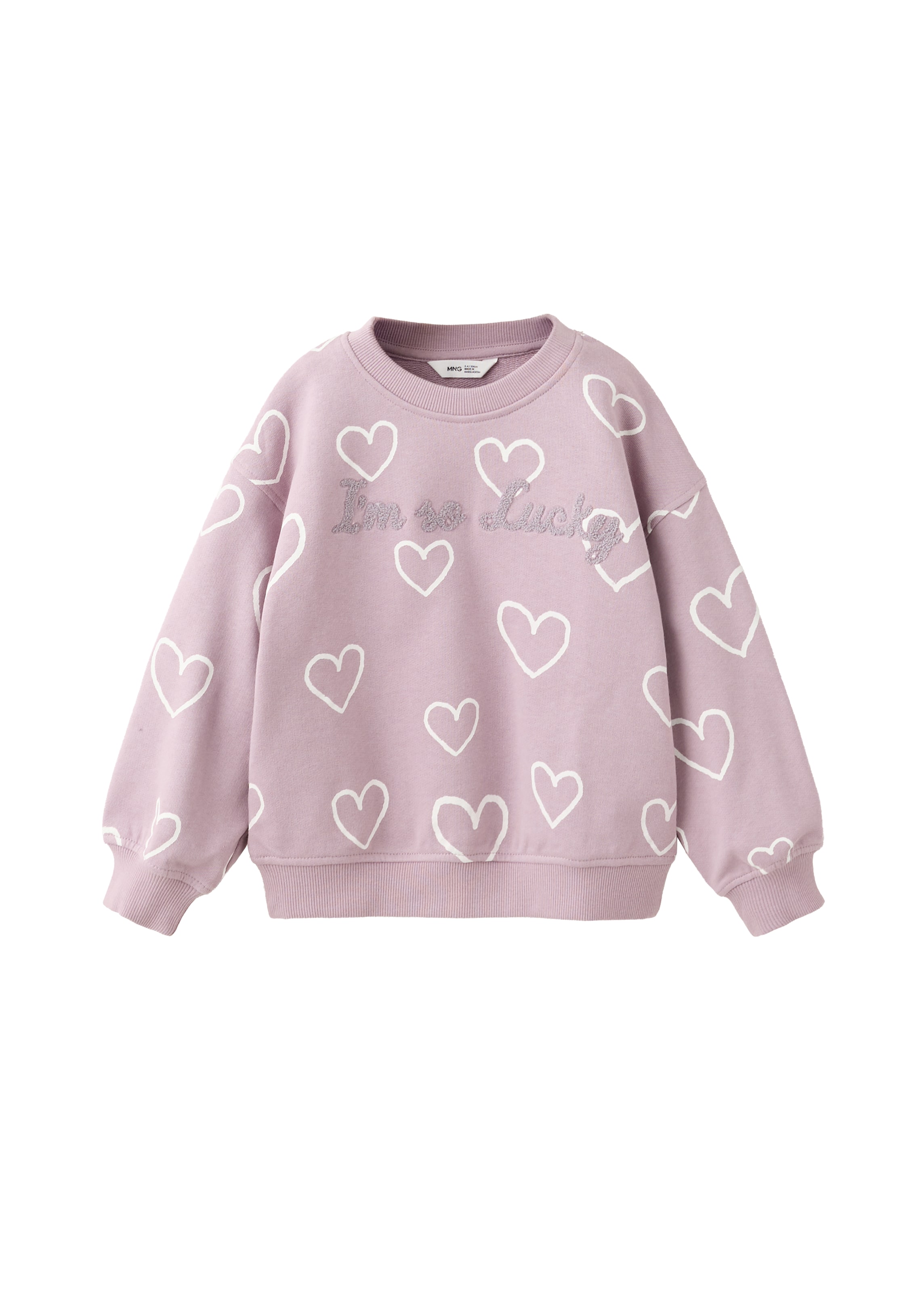 MANGO KIDSSweater majica 'HEART' - ljubičasta boja: prednji dio