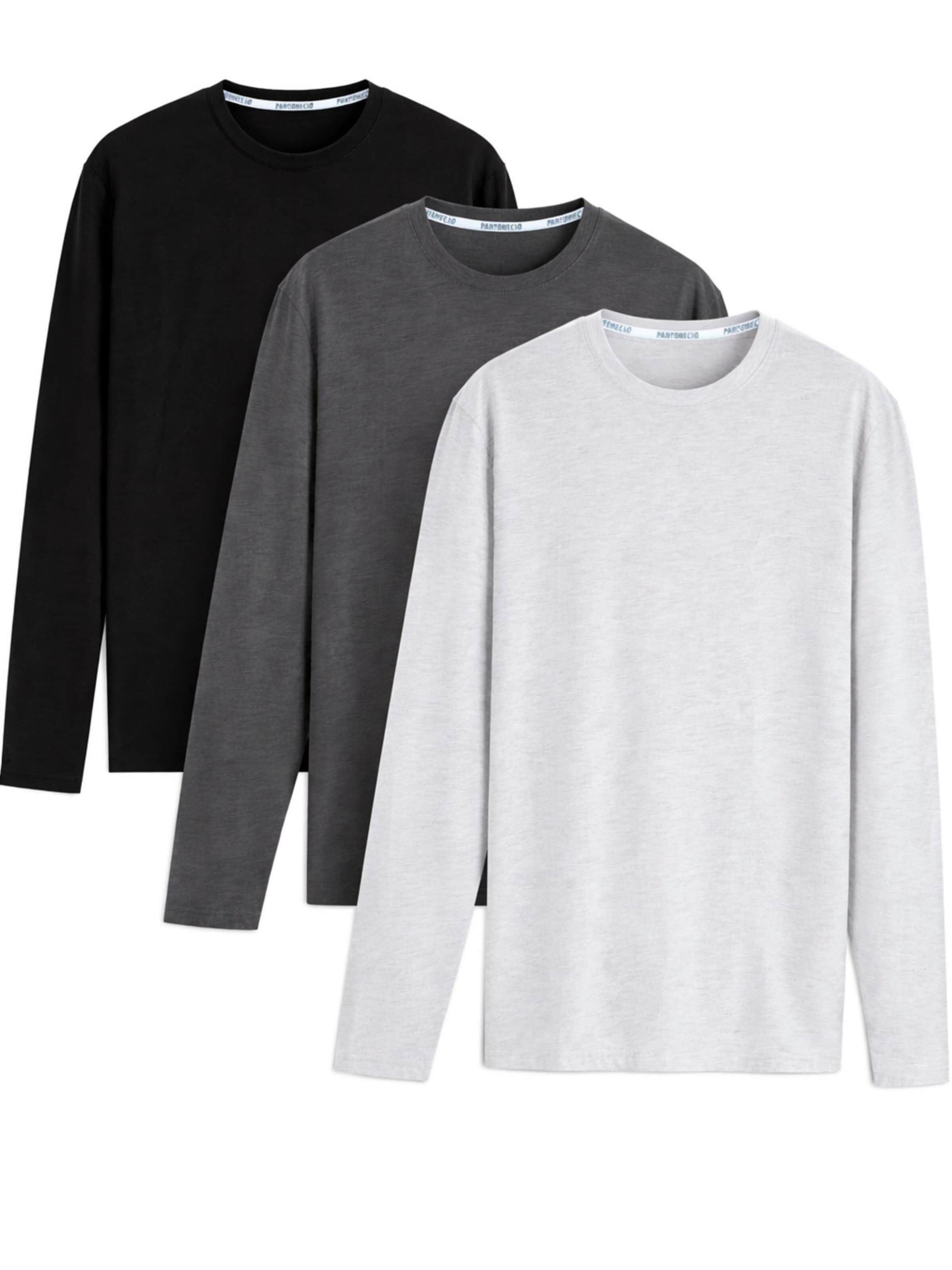 Maglietta 'Pantoneclo Men’s Crew Neck Long Sleeve T-Shirt- 3 PCS' di PANTONECLO in grigio: frontale